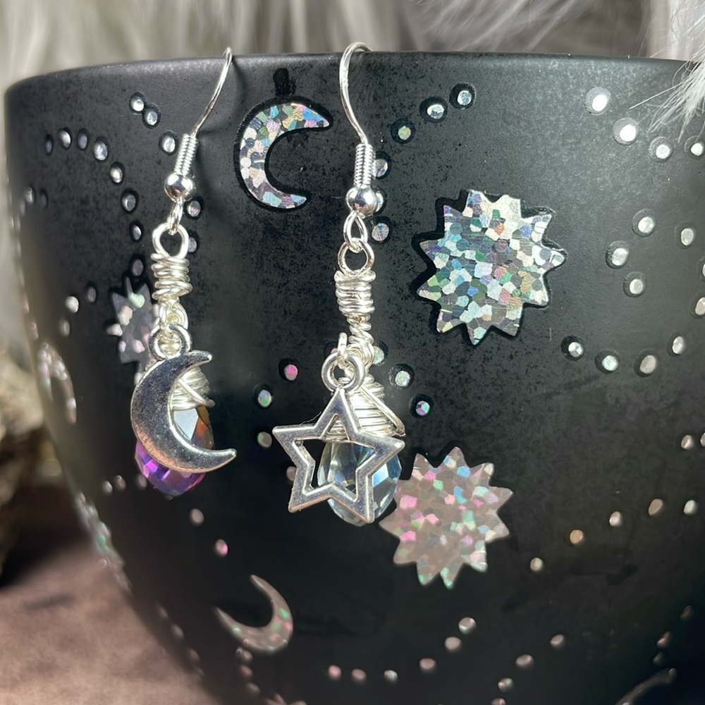 Austrian Faceted Crystals Celestial Drop Earrings Boho Style Jewely - Picture 4 of 17